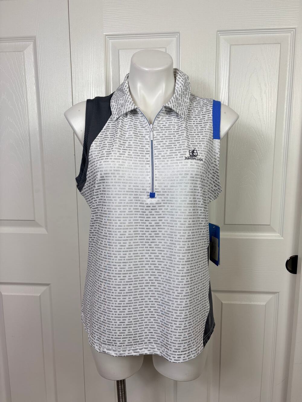 GGblue Luxe Sport Women's Sleeveless Golf Polo White and Gray 1/4 Zip Size L NWT